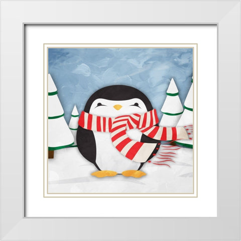 Happy Penguin White Modern Wood Framed Art Print with Double Matting by Grey, Jace