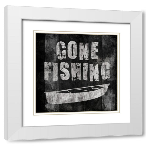 Gone Fishing Again White Modern Wood Framed Art Print with Double Matting by Grey, Jace