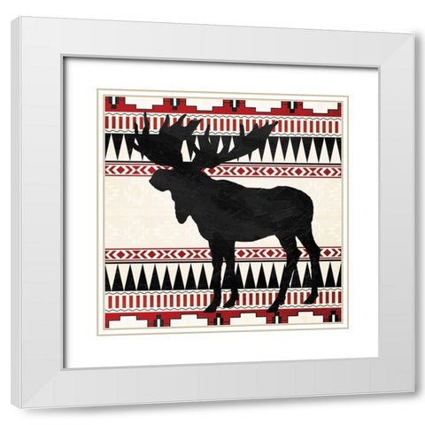 Aztec Moose Red White Modern Wood Framed Art Print with Double Matting by Grey, Jace