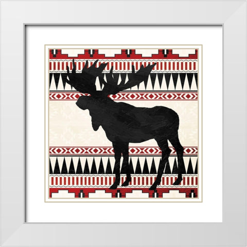 Aztec Moose Red White Modern Wood Framed Art Print with Double Matting by Grey, Jace