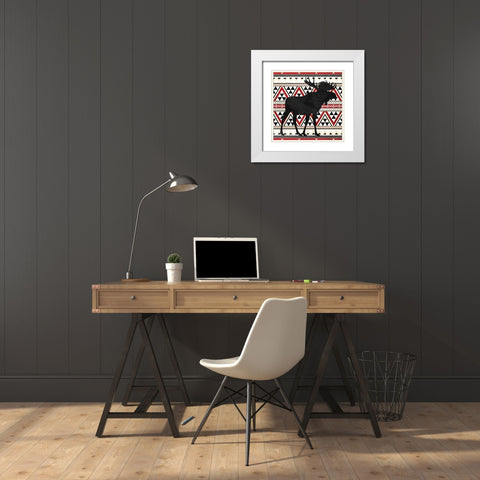 Aztec Moose Red Mate White Modern Wood Framed Art Print with Double Matting by Grey, Jace
