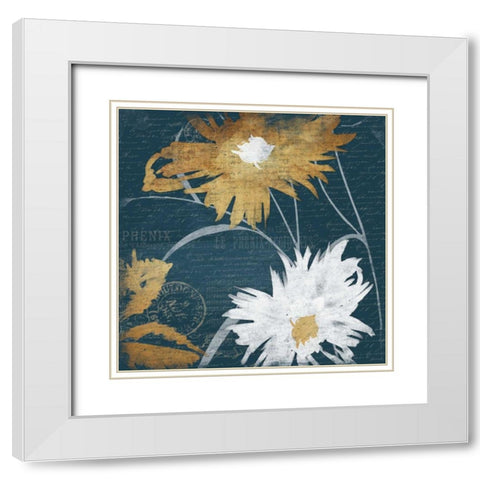 BLUE FLORAL SKETCH White Modern Wood Framed Art Print with Double Matting by Grey, Jace