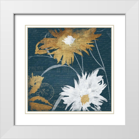 BLUE FLORAL SKETCH White Modern Wood Framed Art Print with Double Matting by Grey, Jace