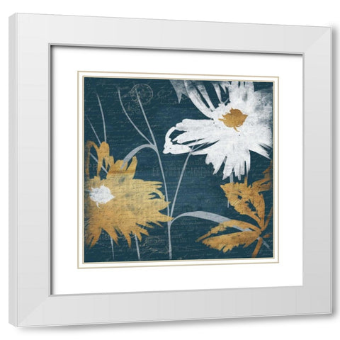 BLUE FLORAL SKETCH MATE White Modern Wood Framed Art Print with Double Matting by Grey, Jace