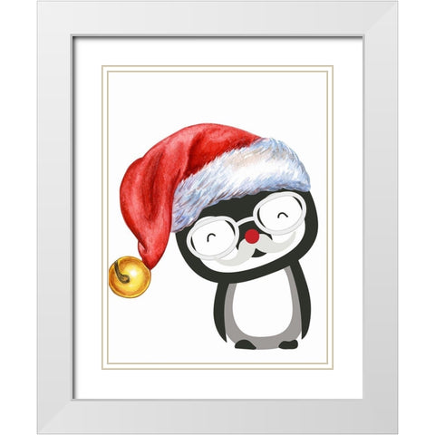 Santa Penguin White Modern Wood Framed Art Print with Double Matting by Keith, Jesse