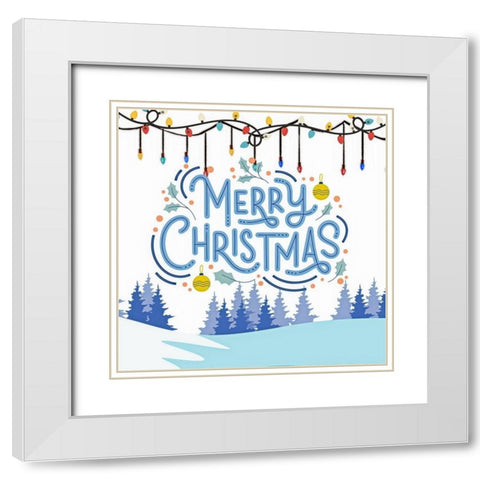 Merry Christmas White Modern Wood Framed Art Print with Double Matting by Keith, Jesse