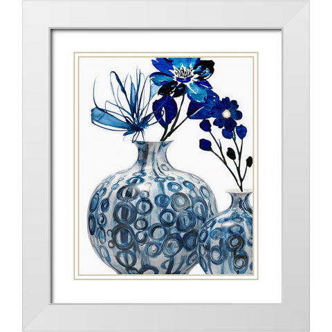 Blue Floral In Pots White Modern Wood Framed Art Print with Double Matting by Keith, Jesse