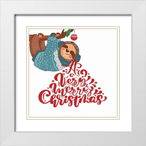 Sloth White Modern Wood Framed Art Print with Double Matting by Keith, Jesse
