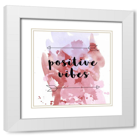 Positive Vibes Pink Splash White Modern Wood Framed Art Print with Double Matting by Matic,Jelena