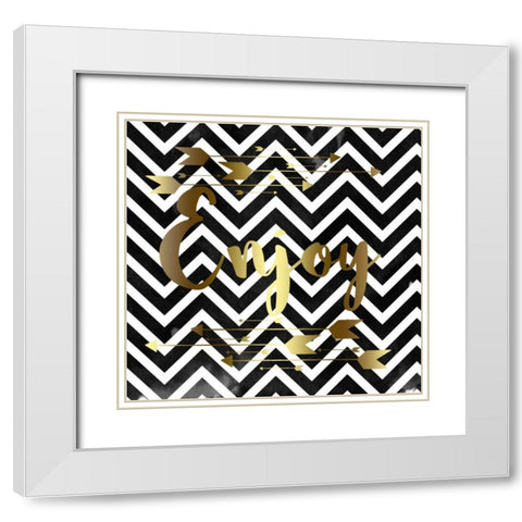 Enjoy Chevron Black White White Modern Wood Framed Art Print with Double Matting by Matic,Jelena