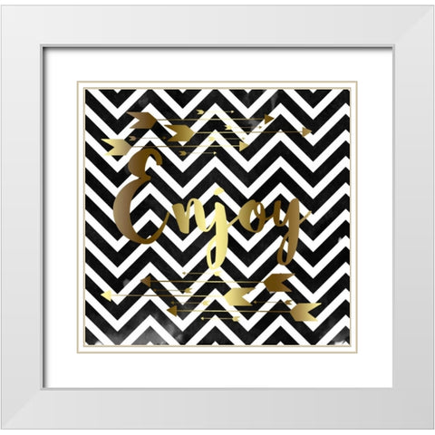 Enjoy Chevron Black White White Modern Wood Framed Art Print with Double Matting by Matic,Jelena