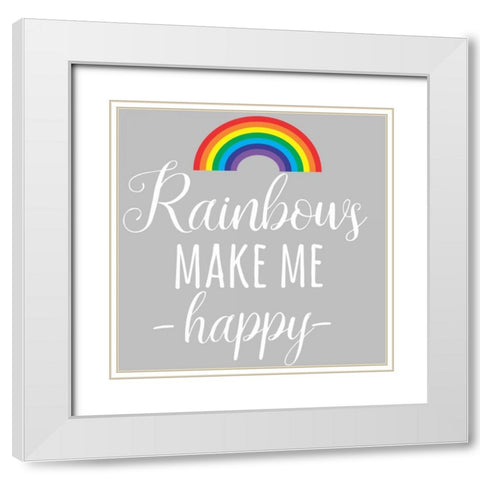Rainbow Happy White Modern Wood Framed Art Print with Double Matting by Matic,Jelena