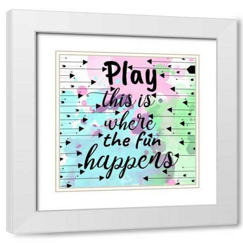 Play Happens White Modern Wood Framed Art Print with Double Matting by Matic,Jelena