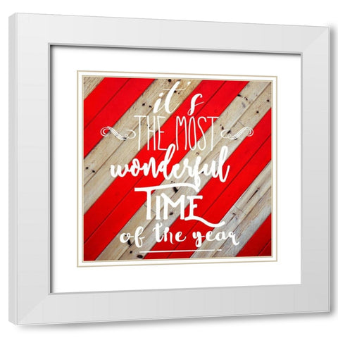 Striped Christmas White Modern Wood Framed Art Print with Double Matting by Matic, Jelena
