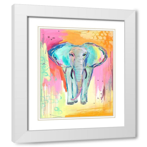 Tie Dye Elephant White Modern Wood Framed Art Print with Double Matting by McCully, Jennifer