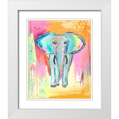 Tie Dye Elephant White Modern Wood Framed Art Print with Double Matting by McCully, Jennifer
