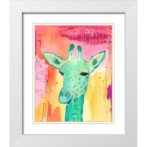 Tie Dye Giraffe White Modern Wood Framed Art Print with Double Matting by McCully, Jennifer