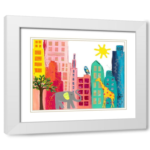 Animals in the City White Modern Wood Framed Art Print with Double Matting by McCully, Jennifer