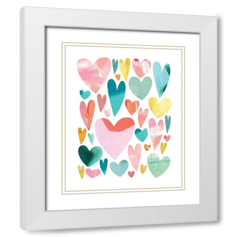 Floating_Hearts White Modern Wood Framed Art Print with Double Matting by McCully, Jennifer