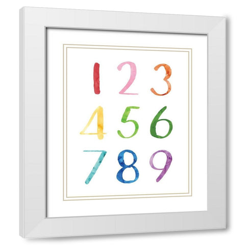Watercolor Numbers White Modern Wood Framed Art Print with Double Matting by McCully, Jennifer