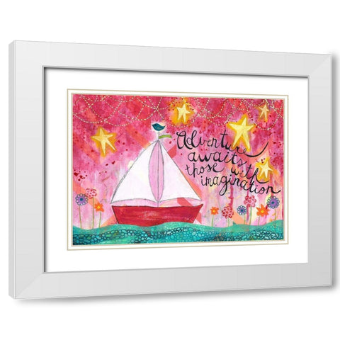 Adventure Awaits Sailboat White Modern Wood Framed Art Print with Double Matting by McCully, Jennifer