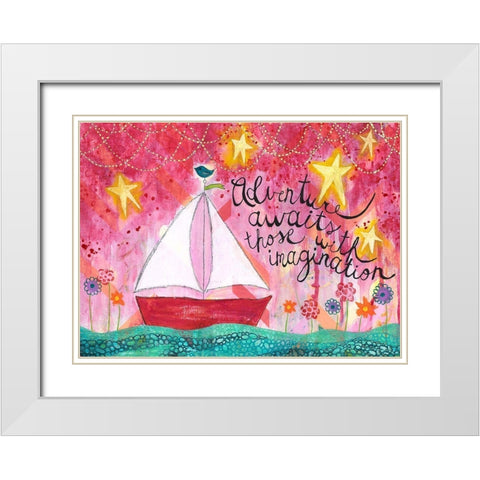 Adventure Awaits Sailboat White Modern Wood Framed Art Print with Double Matting by McCully, Jennifer