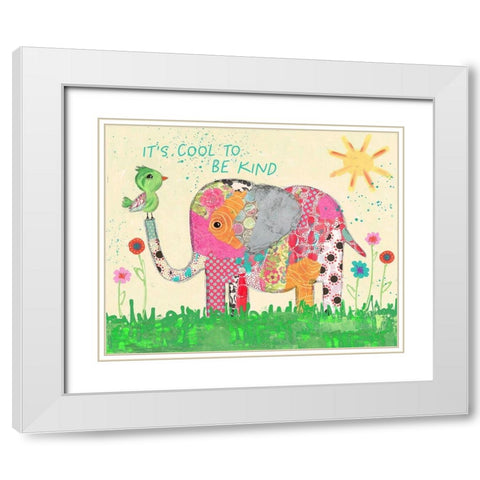Cool To Be Kind Elephant White Modern Wood Framed Art Print with Double Matting by McCully, Jennifer