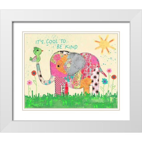 Cool To Be Kind Elephant White Modern Wood Framed Art Print with Double Matting by McCully, Jennifer