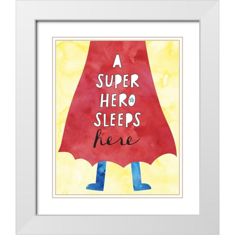 Super Hero Sleeps Here White Modern Wood Framed Art Print with Double Matting by McCully, Jennifer