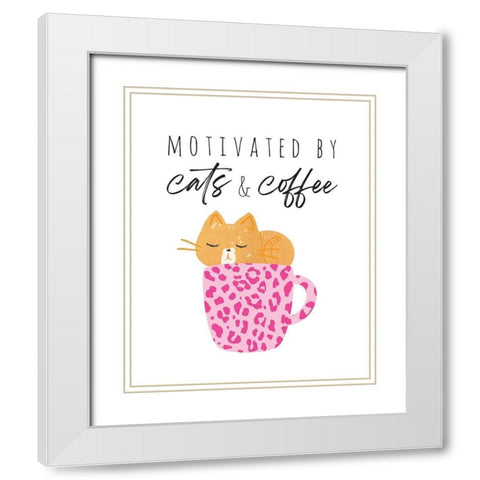 Motivated By Cats And Coffee 2 White Modern Wood Framed Art Print with Double Matting by McCully, Jennifer