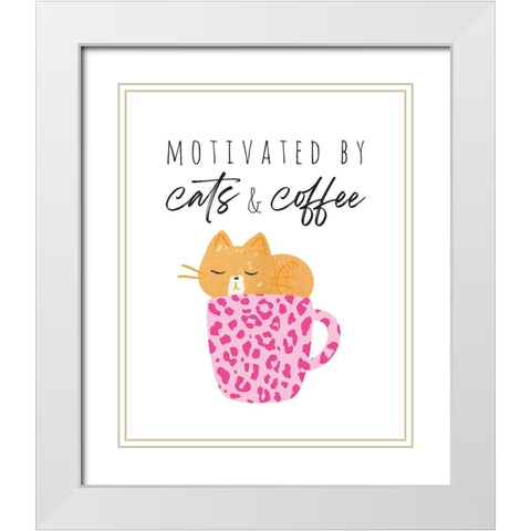 Motivated By Cats And Coffee 2 White Modern Wood Framed Art Print with Double Matting by McCully, Jennifer