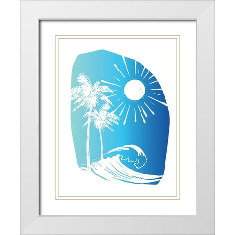 Palm Tree Sun Waves Blue White Modern Wood Framed Art Print with Double Matting by McCully, Jennifer