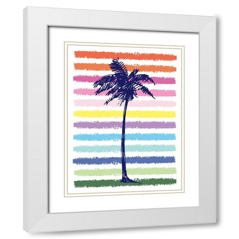 Rainbow Palm Tree White Modern Wood Framed Art Print with Double Matting by McCully, Jennifer