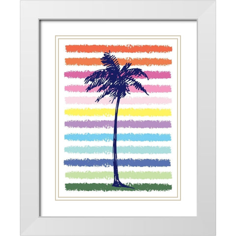 Rainbow Palm Tree White Modern Wood Framed Art Print with Double Matting by McCully, Jennifer