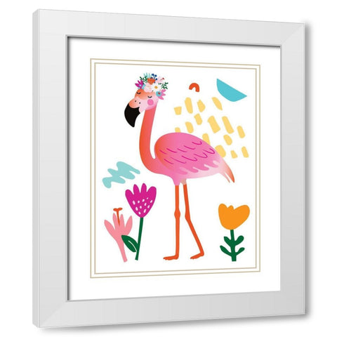 Flamingo White Modern Wood Framed Art Print with Double Matting by McCully, Jennifer