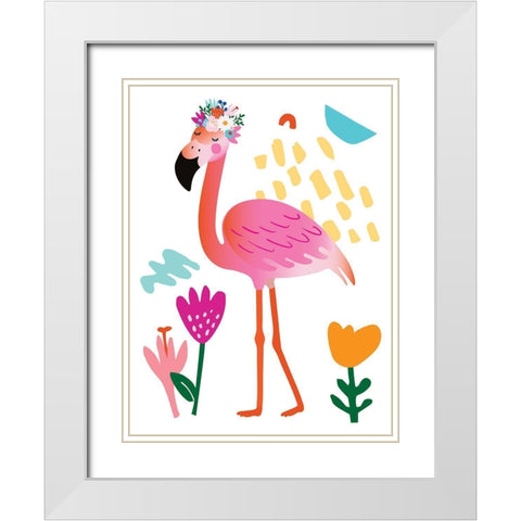 Flamingo White Modern Wood Framed Art Print with Double Matting by McCully, Jennifer