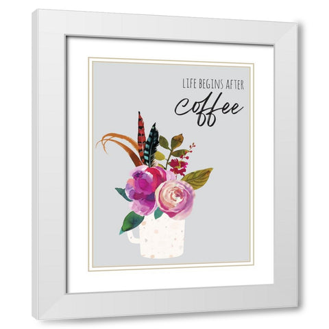 Life Begins After Coffee 1 White Modern Wood Framed Art Print with Double Matting by McCully, Jennifer