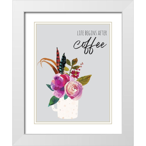 Life Begins After Coffee 1 White Modern Wood Framed Art Print with Double Matting by McCully, Jennifer