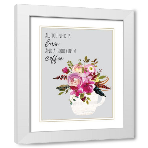 Love And Good Coffee White Modern Wood Framed Art Print with Double Matting by McCully, Jennifer