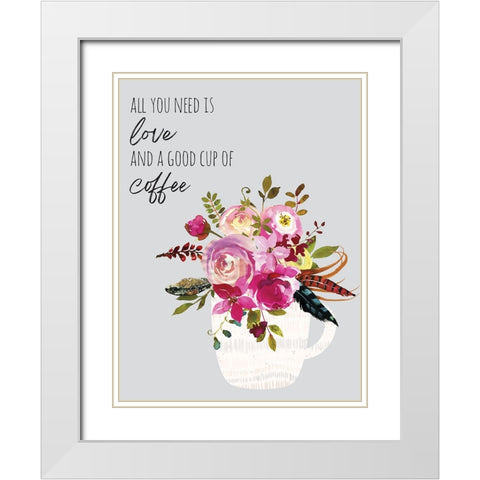 Love And Good Coffee White Modern Wood Framed Art Print with Double Matting by McCully, Jennifer