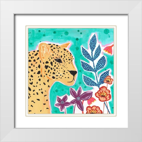 Teal Cheetah White Modern Wood Framed Art Print with Double Matting by McCully, Jennifer