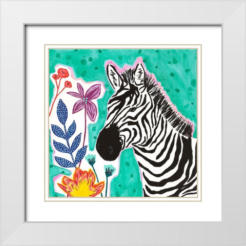 Teal Zebra White Modern Wood Framed Art Print with Double Matting by McCully, Jennifer