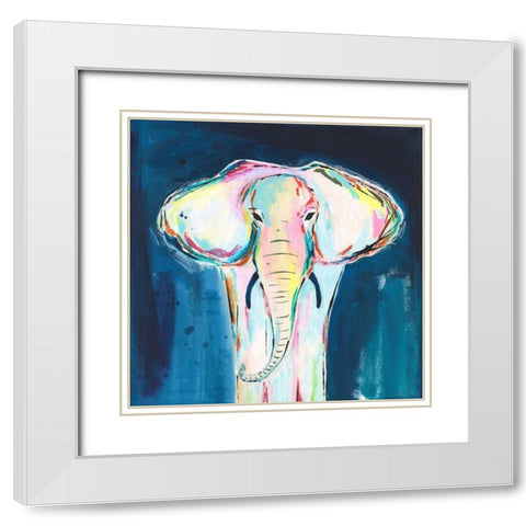 Tie Dye Elephant White Modern Wood Framed Art Print with Double Matting by McCully, Jennifer