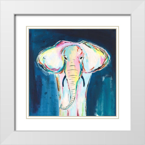 Tie Dye Elephant White Modern Wood Framed Art Print with Double Matting by McCully, Jennifer