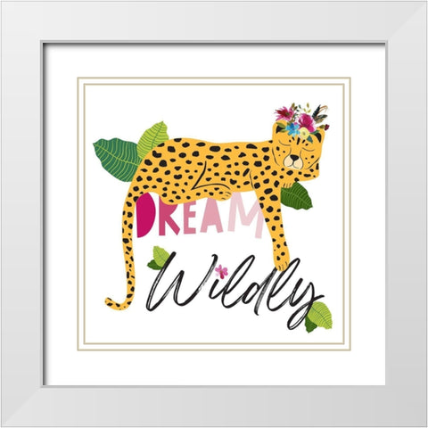 Dream Widly Cheetah White Modern Wood Framed Art Print with Double Matting by McCully, Jennifer
