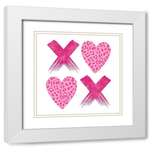 XOXO Pink Leopard White Modern Wood Framed Art Print with Double Matting by McCully, Jennifer