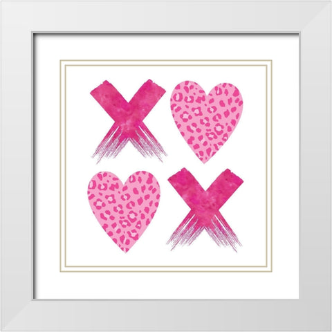 XOXO Pink Leopard White Modern Wood Framed Art Print with Double Matting by McCully, Jennifer