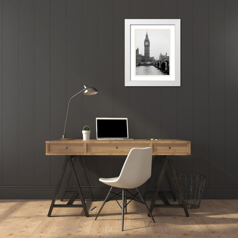 London Big Ben White Modern Wood Framed Art Print with Double Matting by Grey, Jace