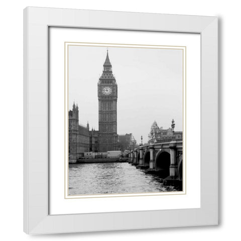 London Big Ben White Modern Wood Framed Art Print with Double Matting by Grey, Jace