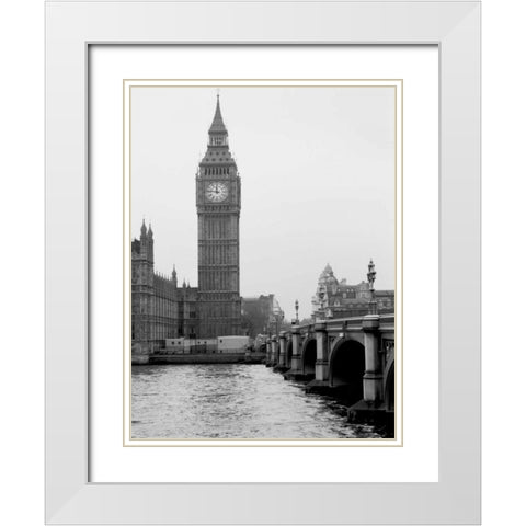 London Big Ben White Modern Wood Framed Art Print with Double Matting by Grey, Jace